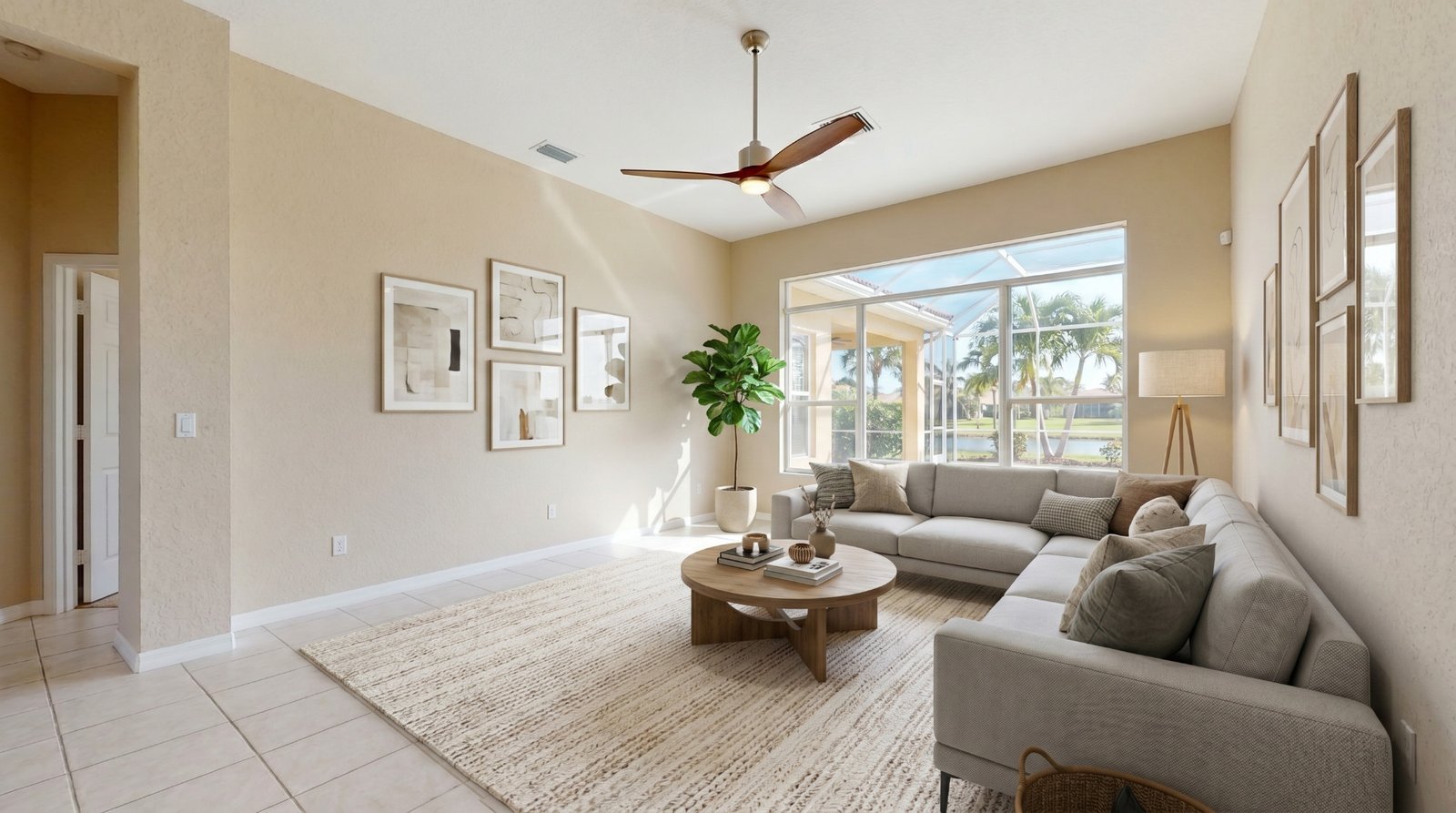 Virtually staged living room with modern furniture